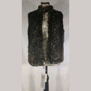 NWT VINTAGE GUESS USA Reversible Faux Fur Nylon Vest Jacket Black Size M